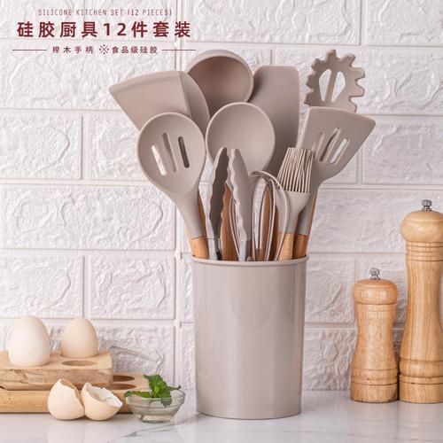 食品级木柄硅胶铲子不粘锅专用锅铲家用炒菜铲勺子耐高温厨具套装